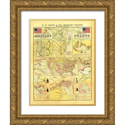 Military Campaign Charts of United States Gold Ornate Wood Framed Art Print with Double Matting by Lloyd