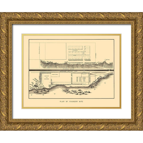 Foundry Site Plan Washington DC - Bowen 1836 Gold Ornate Wood Framed Art Print with Double Matting by Bowen