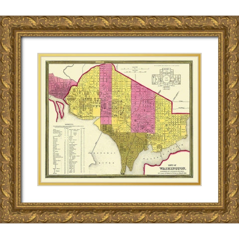 Washington D.C. Washington DC - Mitchell 1846 Gold Ornate Wood Framed Art Print with Double Matting by Mitchell