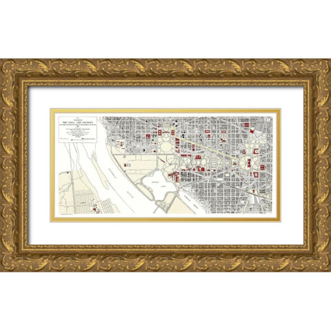 Washington D.C., Mall Washington DC - Peters 1917 Gold Ornate Wood Framed Art Print with Double Matting by Peters