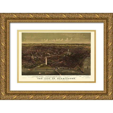 Washington DC - Currier 1892 Gold Ornate Wood Framed Art Print with Double Matting by Currier