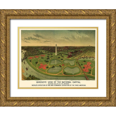 National Mall Washington DC - Johnson 1888 Gold Ornate Wood Framed Art Print with Double Matting by Johnson