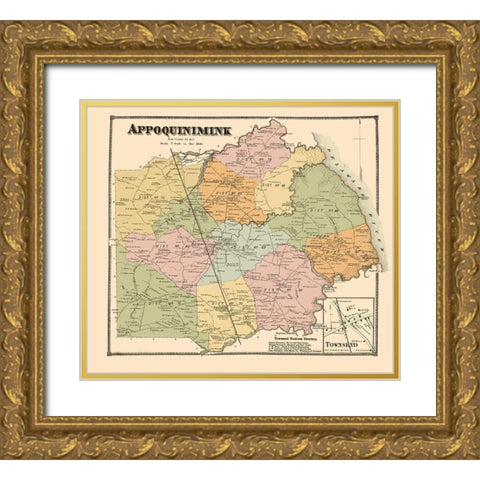 Appoquinimink Delaware Landowner - Beers 1868 Gold Ornate Wood Framed Art Print with Double Matting by Beers