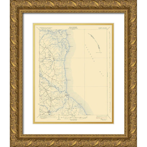 Bowers Delaware New Jersey Quad - USGS 1936 Gold Ornate Wood Framed Art Print with Double Matting by USGS