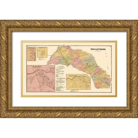 Broad Creek, Laurel, Concord Delaware Landowner Gold Ornate Wood Framed Art Print with Double Matting by Beers