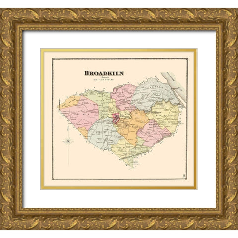 Broadkiln Delaware Landowner - Beers 1868 Gold Ornate Wood Framed Art Print with Double Matting by Beers