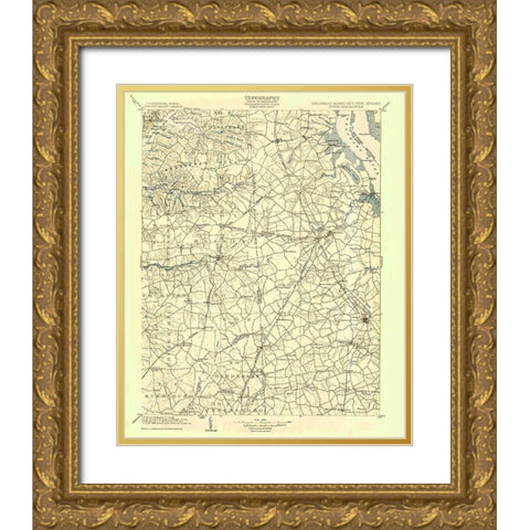 Dover Delaware Quad - USGS 1904 Gold Ornate Wood Framed Art Print with Double Matting by USGS