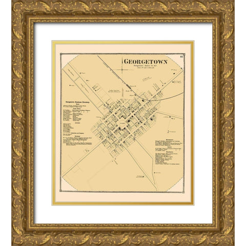 Georgetown Delaware Landowner - Beers 1868 Gold Ornate Wood Framed Art Print with Double Matting by Beers