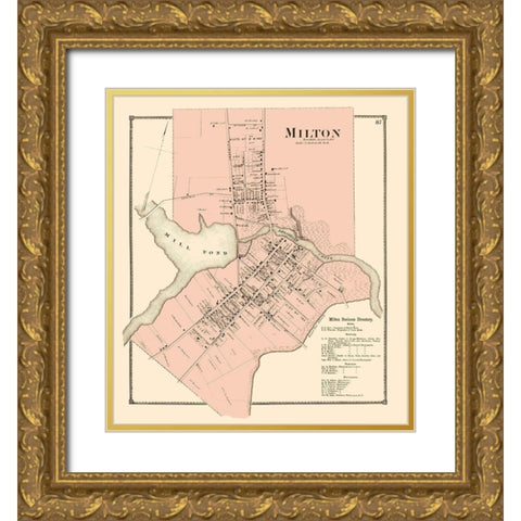 Milton Delaware Landowner - Beers 1868 Gold Ornate Wood Framed Art Print with Double Matting by Beers