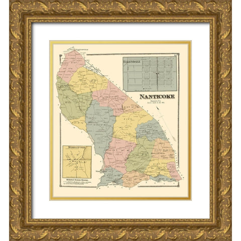 Nanticoke Delaware Landowner - Beers 1868 Gold Ornate Wood Framed Art Print with Double Matting by Beers