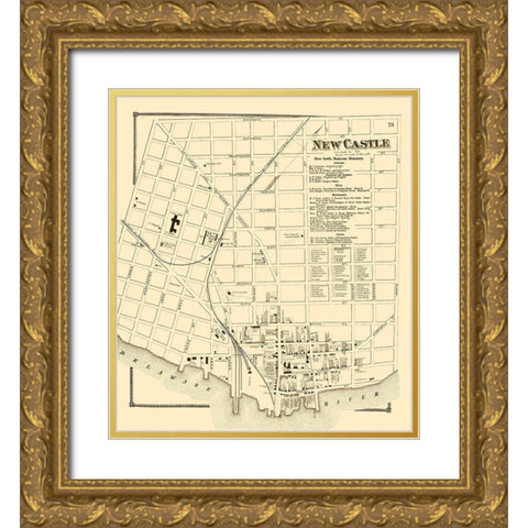 New Castle Delaware Landowner - Beers 1868 Gold Ornate Wood Framed Art Print with Double Matting by Beers