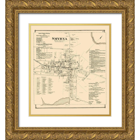 Smyrna Delaware Landowner - Beers 1868 Gold Ornate Wood Framed Art Print with Double Matting by Beers