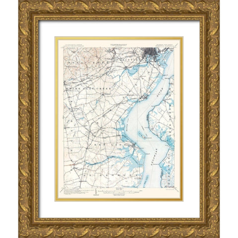 Wilmington Delaware Quad - USGS 1906 Gold Ornate Wood Framed Art Print with Double Matting by USGS