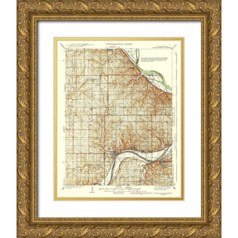 Bonner Springs Kansas Missouri Quad - USGS 1940 Gold Ornate Wood Framed Art Print with Double Matting by USGS