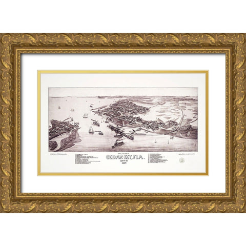 Cedar Key Florida - Stoner 1884 Gold Ornate Wood Framed Art Print with Double Matting by Stoner