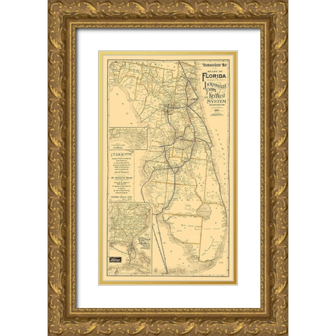 Florida Railroads - Northrup 1891  Gold Ornate Wood Framed Art Print with Double Matting by Northrup