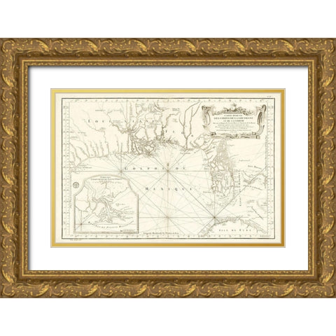 Louisiana Florida Gulf Coast - Bellin 1764  Gold Ornate Wood Framed Art Print with Double Matting by Bellin