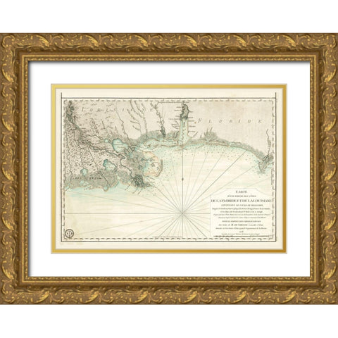 Louisiana Florida Gulf Coast - Sartine 1778  Gold Ornate Wood Framed Art Print with Double Matting by Sartine