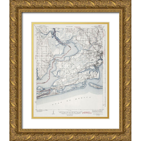 Fort Barrancas Florida Alabama Quad - USGS 1943 Gold Ornate Wood Framed Art Print with Double Matting by USGS