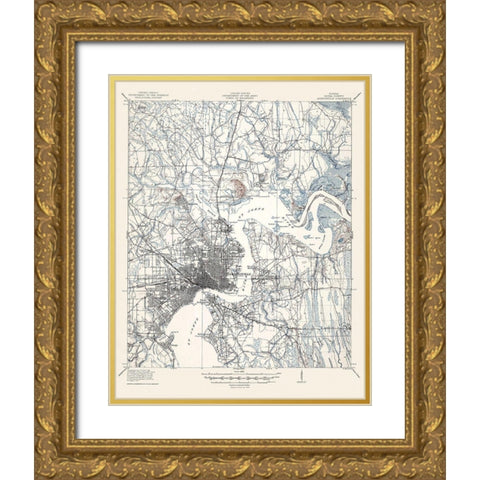 Jacksonville Florida Quad - USGS 1917 Gold Ornate Wood Framed Art Print with Double Matting by USGS