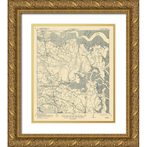 Kingsland Florida Georgia Quad - USGS 1918 Gold Ornate Wood Framed Art Print with Double Matting by USGS