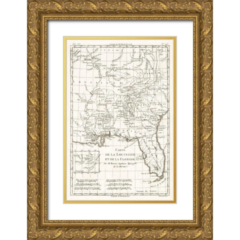 Louisiana Florida - Bonne 1780  Gold Ornate Wood Framed Art Print with Double Matting by Bonne