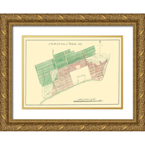 Pensacola Florida Plan - 1767 Gold Ornate Wood Framed Art Print with Double Matting by Unknown