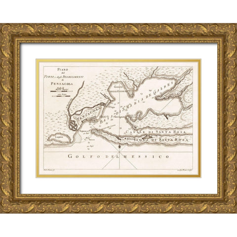 Pensacola Florida - Vanni 1763  Gold Ornate Wood Framed Art Print with Double Matting by Vanni