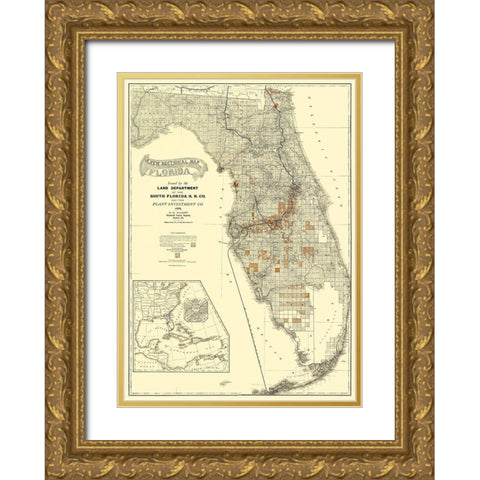 South Florida Railroad Co - Matthews 1888 Gold Ornate Wood Framed Art Print with Double Matting by Matthews