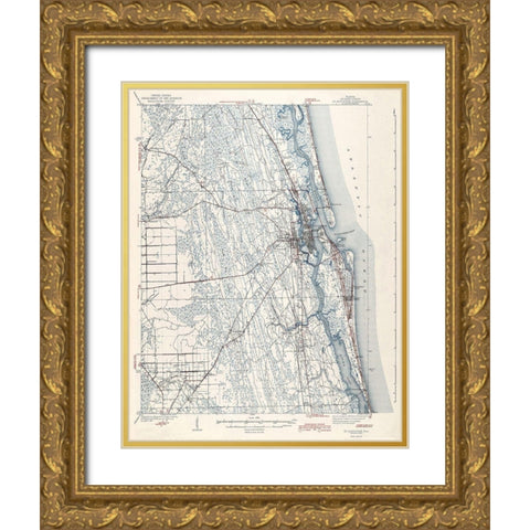 St Augustine Florida Quad - USGS 1943 Gold Ornate Wood Framed Art Print with Double Matting by USGS