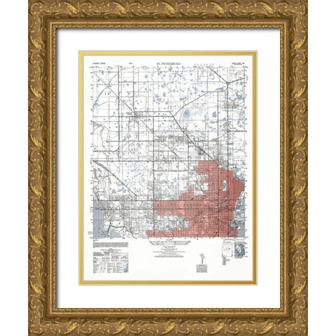 St Petersburg Florida Sheet - US Army 1947 Gold Ornate Wood Framed Art Print with Double Matting by US Army