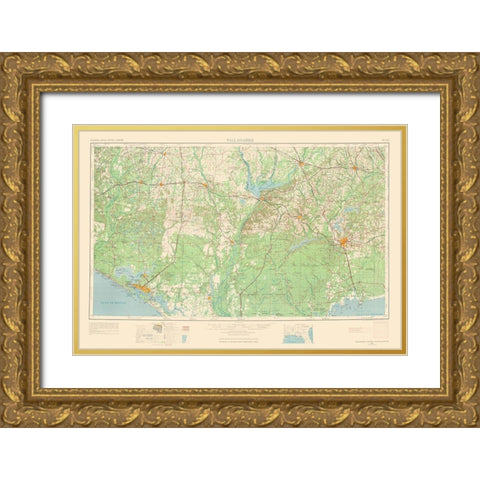 Tallahassee Florida Quad - USGS 1954 Gold Ornate Wood Framed Art Print with Double Matting by USGS