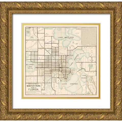 Winter Park Florida - Robinson 1884  Gold Ornate Wood Framed Art Print with Double Matting by Robinson