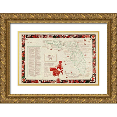 Florida Forts, Historical Areas 1513 - 1865 - 1965 Gold Ornate Wood Framed Art Print with Double Matting by Unknown