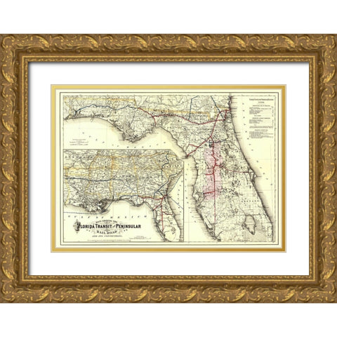 Florida Transit and Peninsula Railroad 1882 Gold Ornate Wood Framed Art Print with Double Matting by Colton