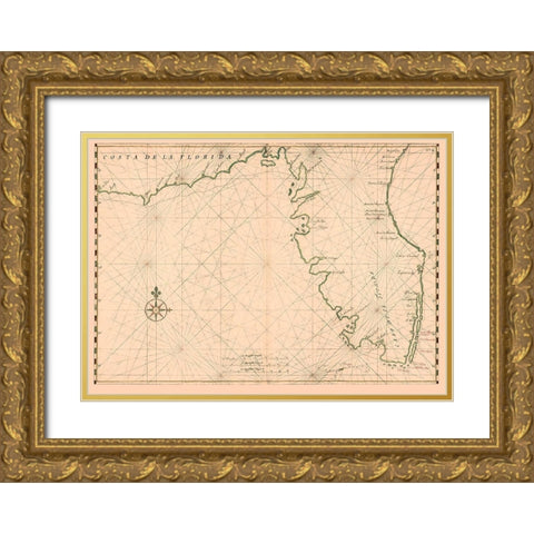 Florida State Coastline - Vinckeboons 1639 Gold Ornate Wood Framed Art Print with Double Matting by Vinckeboons