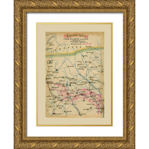 Georgia Shermans March - Poe 1864  Gold Ornate Wood Framed Art Print with Double Matting by Poe