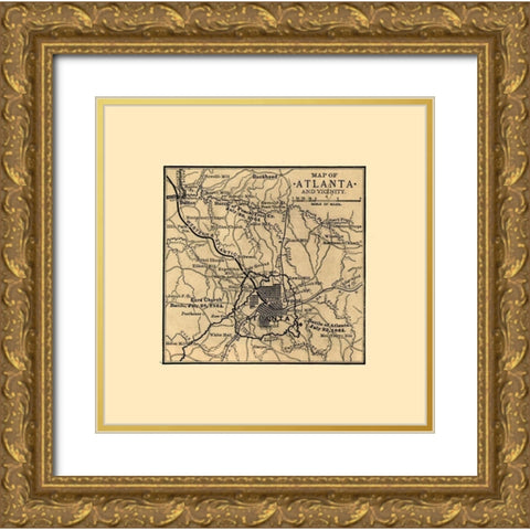 Atlanta Georgia Battles-1887 Gold Ornate Wood Framed Art Print with Double Matting by Unknown