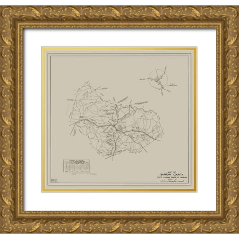 Barrow Georgia - Highway Board 1934 Gold Ornate Wood Framed Art Print with Double Matting by Highway Board