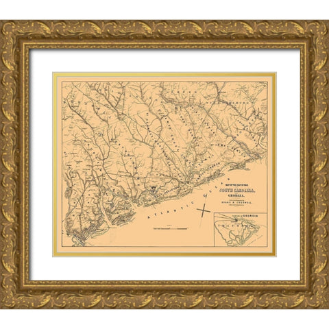 South Carolina Georgia - Cogswell 1861  Gold Ornate Wood Framed Art Print with Double Matting by Cogswell