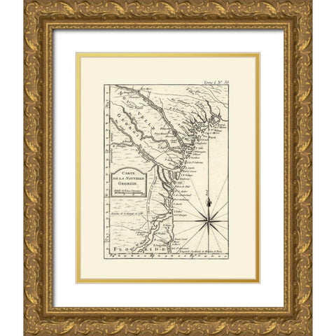 Georgia - Bellin 1764  Gold Ornate Wood Framed Art Print with Double Matting by Bellin