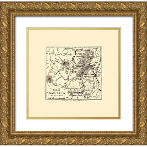 Marietta Georgia Vicinity Battles - Northrup 1864  Gold Ornate Wood Framed Art Print with Double Matting by Northrup