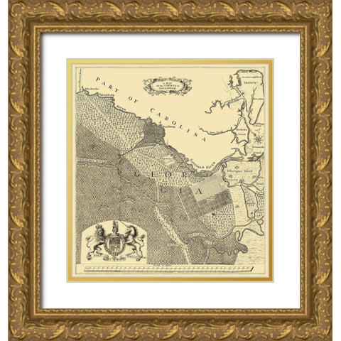 Savannah Georgia - Urlsperger 1735 Gold Ornate Wood Framed Art Print with Double Matting by Urlsperger