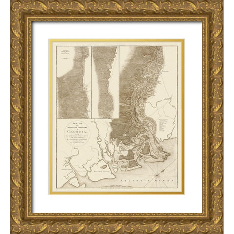 Sketch of the Northern Frontiers of Georgia 1780 Gold Ornate Wood Framed Art Print with Double Matting by Campbell