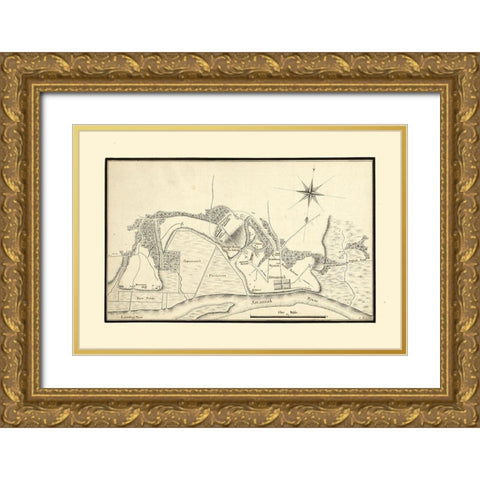 Savannah Georgia - Phelipeau 1778  Gold Ornate Wood Framed Art Print with Double Matting by Phelipeau