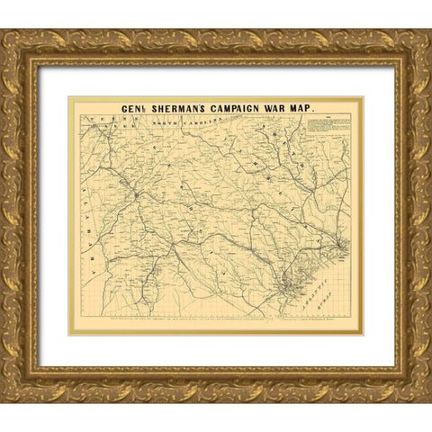South Carolina Georgia Shermans Campaign - Bufford 1864  Gold Ornate Wood Framed Art Print with Double Matting by Bufford
