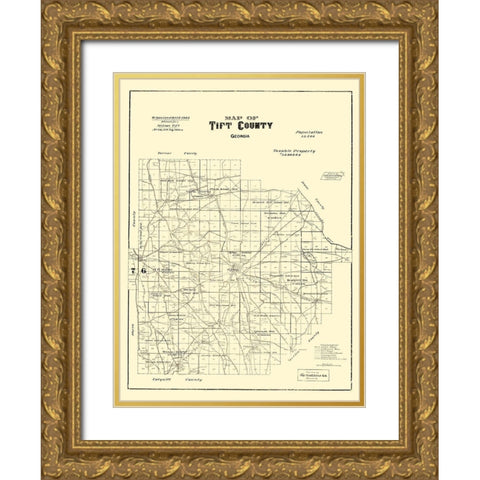 Tift Georgia - Hudgins 1905 Gold Ornate Wood Framed Art Print with Double Matting by Hudgins