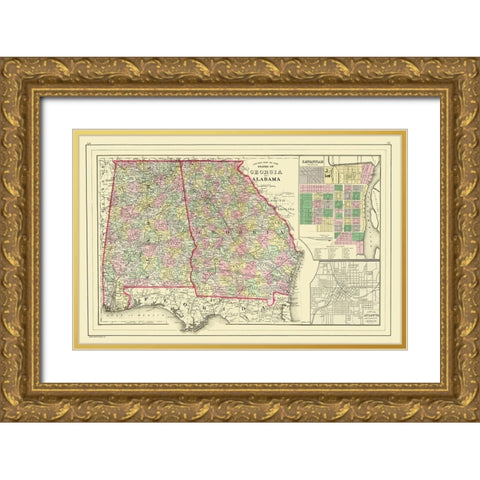 Georgia, Alabama - Mitchell 1890 Gold Ornate Wood Framed Art Print with Double Matting by Mitchell