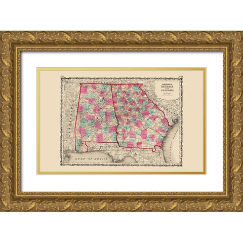 Georgia, Alabama - Johnson 1860 Gold Ornate Wood Framed Art Print with Double Matting by Johnson