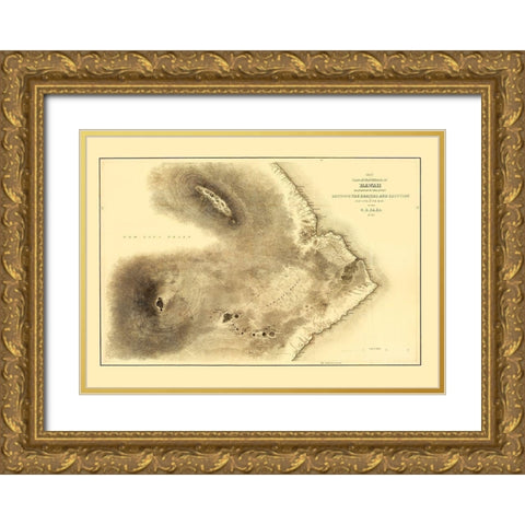 Hawaii Hawaii - Wilkes 1841 Gold Ornate Wood Framed Art Print with Double Matting by Wilkes